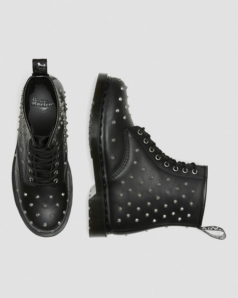 Dr Martens 1460 Stud Wanama Lær Snørestøvletter Dame Svarte | Norge 568JPQ